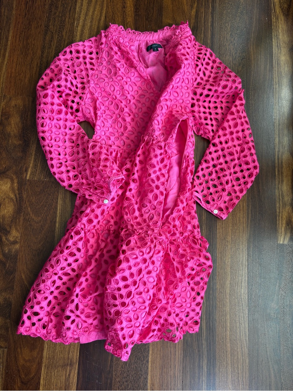 J. Crew Bright Hot Pink Eyelet Tiered Dress for Girls - Picture 5 of 6